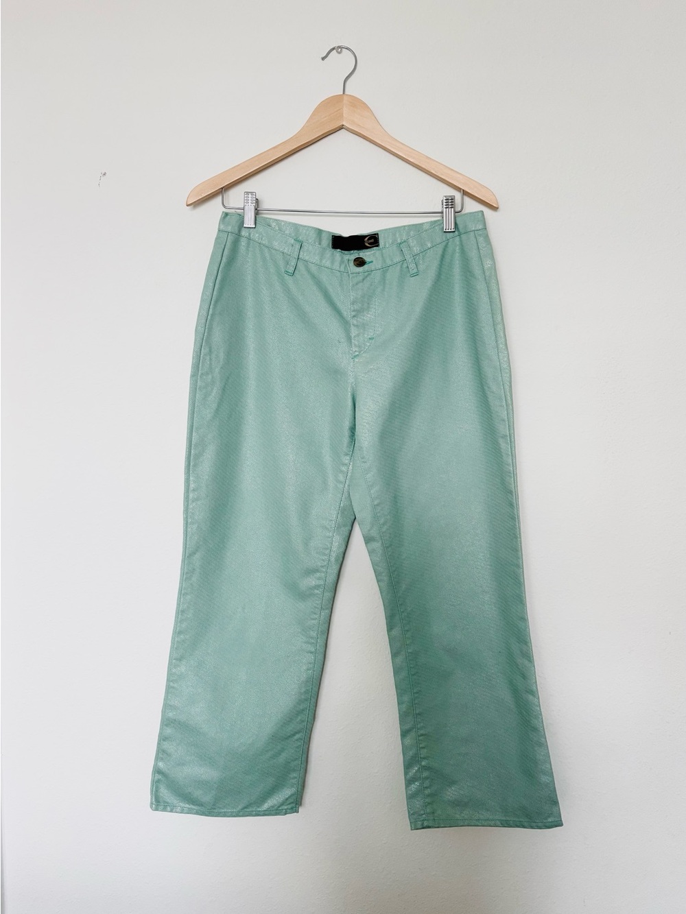 Just Cavalli Roberto Cavalli Metallic Green Flare Capri Made In Italy Y2K